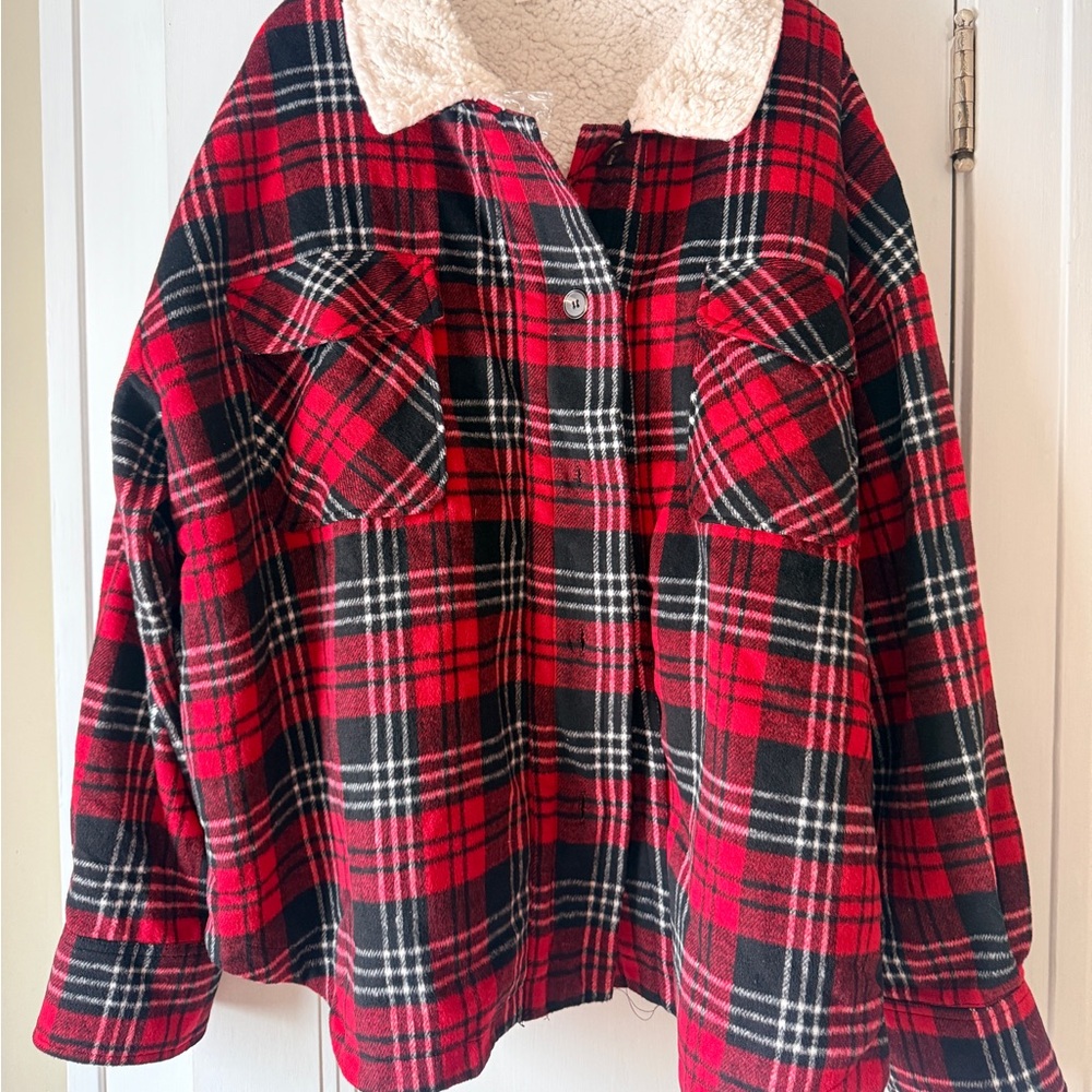 Red and Black Plaid Sherpa Jacket